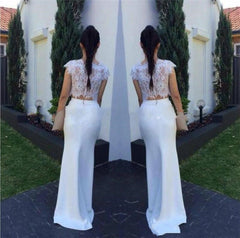 Flowy Summer Lace Cap Sleeves Top Bridal Separates with Slit Skirt,20082679-Dolly Gown