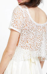 Affordable Flowy Summer Loose Lace Top Floor Length Chiffon Bridal Separates,20082235 - DollyGown