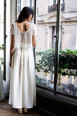 Affordable Flowy Summer Loose Lace Top Floor Length Chiffon Bridal Separates,20082235 - DollyGown