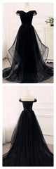 Flowy Tulle Off Shoulders Tulle Black Prom Dress - DollyGown