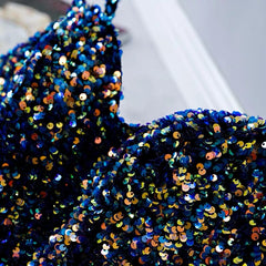 Glitter Navy Blue Sequin Short Prom Dress - DollyGown