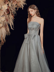 Glitter Strapless Gray Long Prom Dress - DollyGown