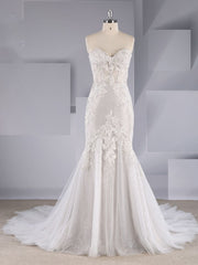 Glitter Strapless Lace Mermaid Wedding Dress for Curvy Brides Fit and Flare Bridal Gown #21011202-Dolly Gown