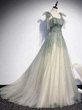 Glitter Gradient Sage Green Tulle Prom Dress -DollyGown
