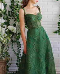 Green Lace Senior Prom Dress Graudation Dress - DollyGown