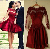 Long Sleeve Red Homecoming Dress with Sleeves Short Prom Dress Red Formal Dress,SSD005-Dolly Gown