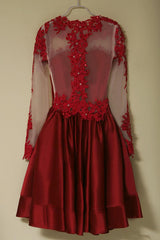 Long Sleeve Red Homecoming Dress with Sleeves Short Prom Dress Red Formal Dress,SSD005-Dolly Gown