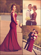 Burgundy Prom Dress,Long Sleeve Prom Dress,Burgundy Wedding Dress,Long Prom Dress,SSD012-Dolly Gown