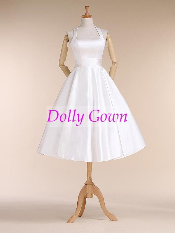 Halter Neck Simple Short Wedding Dress 1950s Pinup Wedding Dress,Robe De Mariee Courte,10072806-Dolly Gown