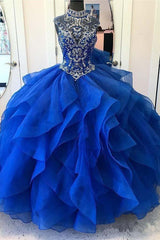 Royal Blue Halter Ruffles Sparkly Ball Gown Quinceanera Dresses,Prom Dress,GDC1239-Dolly Gown