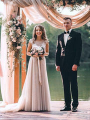 Jewel Neck V Back Tulle Boho Fall Wedding Dress, Vestido de Novia,GDC1254-Dolly Gown