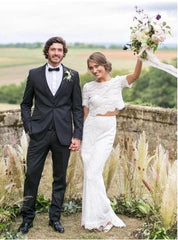 Lace Rustic Two Piece Cap Sleeves Mermaid Bridal Separates,Crop Top Wedding Dress,20082219-Dolly Gown