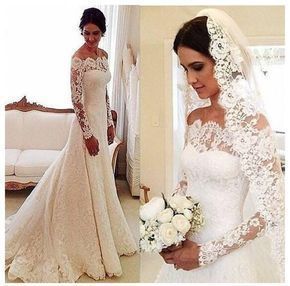 Lace Off Shoulders Sheath Long Sleeve Wedding Dress,GDC1068-Dolly Gown