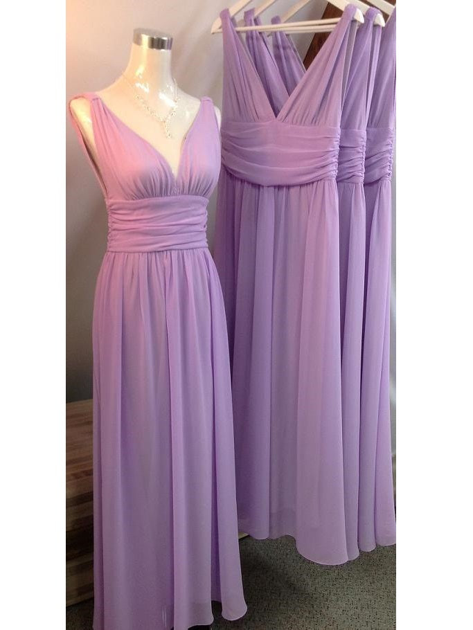 Lavender Long V-Neck Spandex A-line Bridesmaid Dresses under 100