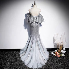 Long Formal Mermaid Silver Sequins Gown -DollyGown