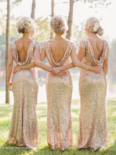 Long Rose Gold Sequin Bridesmaid Dresses Country Style Rustic Bridesmaid Dresses Fs013-Dolly Gown
