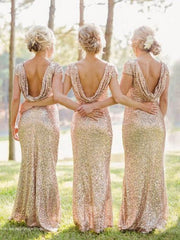 Long Rose Gold Sequin Bridesmaid Dresses Country Style Rustic Bridesmaid Dresses Fs013-Dolly Gown