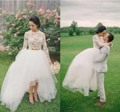 Long Sleeve High Low Two Piece Long Sleeved Crop Top Bridal Separates 20082210-Dolly Gown