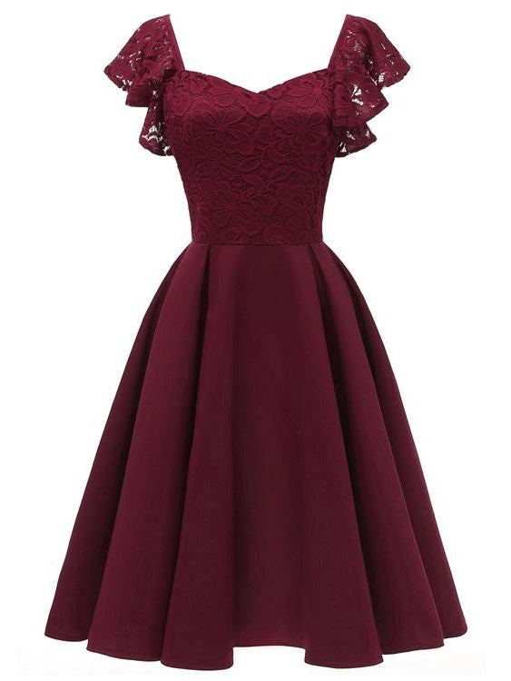 Luscious Short Maroon Prom Dress with Ruffle Straps Vintage 50s Short Bridesmaid Dresses 1626B-Dolly Gown