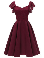 Luscious Short Maroon Prom Dress with Ruffle Straps Vintage 50s Short Bridesmaid Dresses 1626B-Dolly Gown