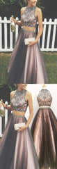 Brown Two Piece Prom Dress Long Prom Dress Poofy Prom Dress for Teens,MA014-Dolly Gown