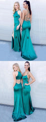 Emerald Green Prom Dress, Backless Prom Dress,Skin Tight Prom Dress with Slits and Open Back,MA018-Dolly Gown