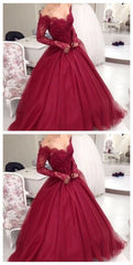 Ball Gown Prom Dress,Burgundy Prom Dress,Off The Shoulder Prom Dress,Long Sleeve Prom Dress,MA021-Dolly Gown