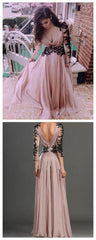 Long Sleeve Prom Dress Blush Pink Prom Dress with Sleeves Wedding Guest Dress MA023-Dolly Gown