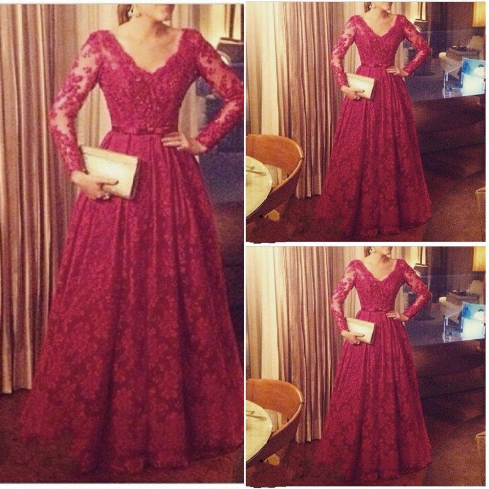 Lace Prom Dress,Red Prom Dress,Long Sleeve Prom Dress,Vintage Prom Dress,MA028-Dolly Gown