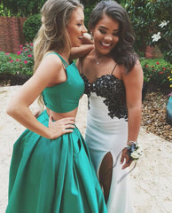 Emerald Green Prom Dress,Two Piece Prom Dress,Crop Top Prom Dress,Robe De Bal,MA030-Dolly Gown