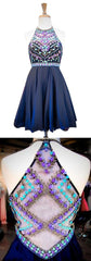 Navy Blue Homecoming Dress Short Prom Dress for Teens Beaded Prom Dress MA033-Dolly Gown