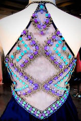 Navy Blue Homecoming Dress Short Prom Dress for Teens Beaded Prom Dress MA033-Dolly Gown