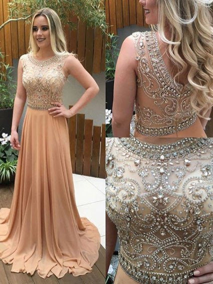 Dolly Gown Glamorous Star Print Champagne Long Prom Dress