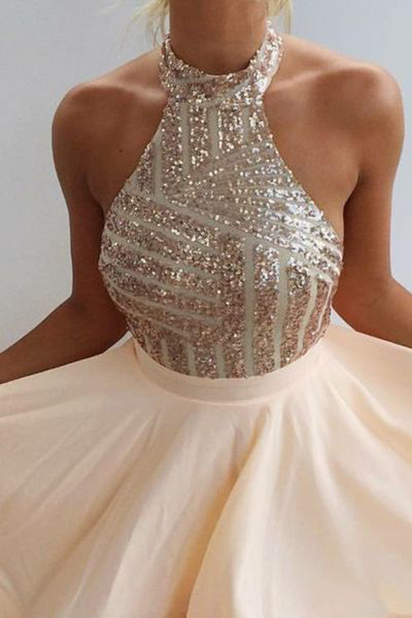 Champagne Short Prom Dress for Teens Short Homecoming Dress Backless Homecoming Dress MA074-Dolly Gown