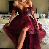 High Low Prom Dress, Burgundy Prom Dress,2021 Prom Dress,Off Shoulder Prom Dress,MA085-Dolly Gown