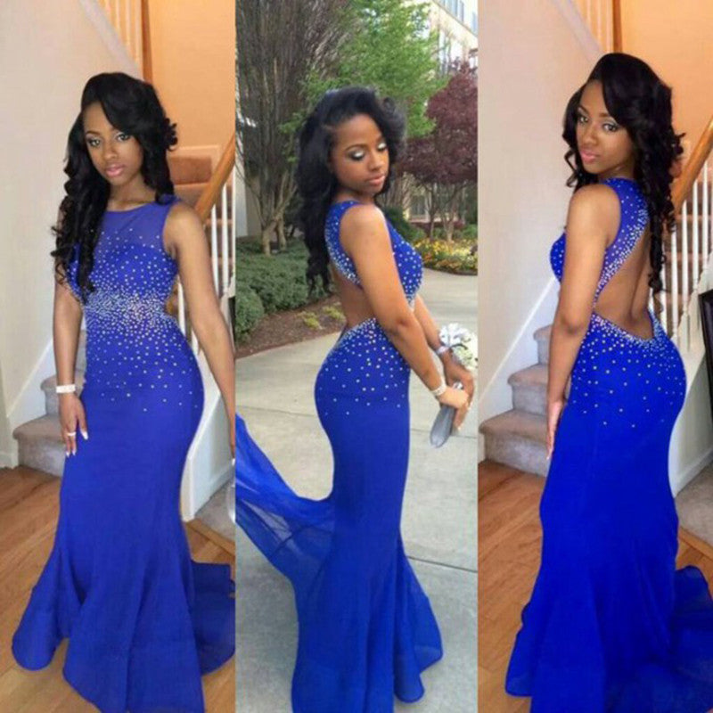 Open Back Chiffon Royal Blue Prom Dress For Curvy Girls Open Back Chiffon Royal Blue Prom Dress For Curvy Girls