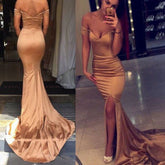 Gold Prom Dress,Mermaid Prom Dress,Off Shoulder Prom Dress,Tight Prom Dress with Slit,MA155-Dolly Gown