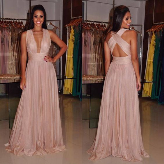 Deep V Neck Prom Dress,Dusty Pink Prom Dress,Chiffon Prom Dress,MA168-Dolly Gown