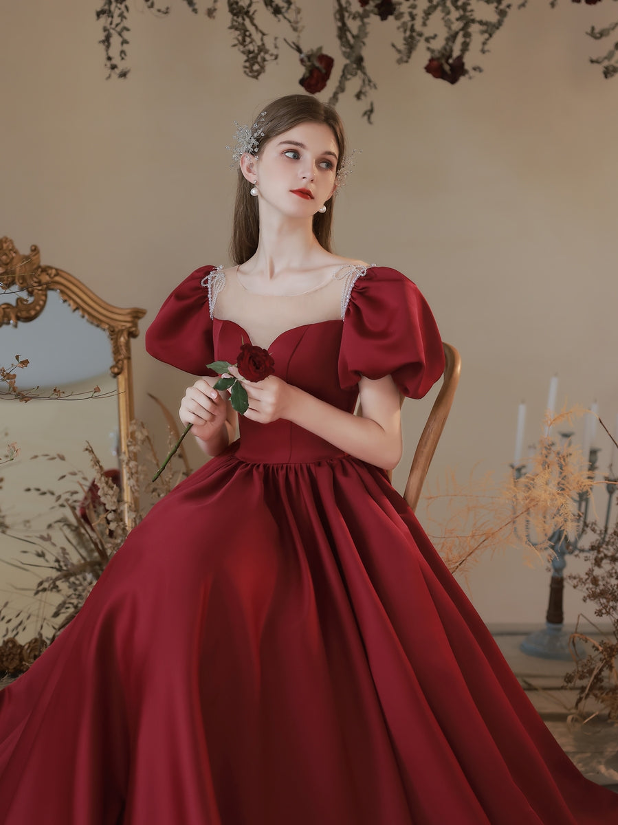 Maroon Cinderella Princess Prom Dress - DollyGown