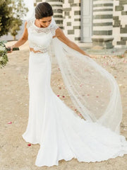 Charming Mermaid Beach Lace Top Bridal Separates Two Piece Long Wedding Dress 20082236-Dolly Gown