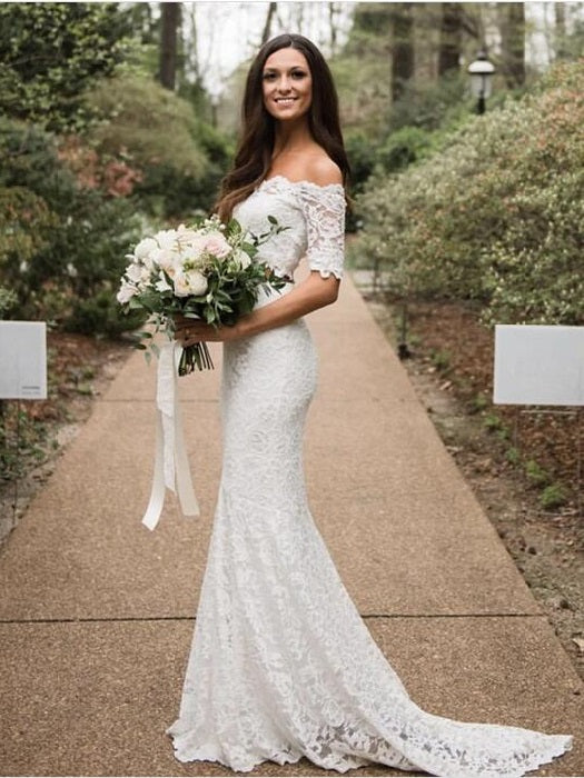 Mermaid Lace Off The Shoulder Two Piece Wedding Dress Affordable Bridal Separates online,20082557-Dolly Gown