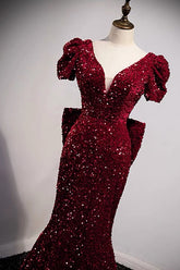 Mermaid Tight Burgundy Sequin Prom Dress -DollyGown
