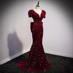 Mermaid Tight Burgundy Sequin Prom Dress -DollyGown