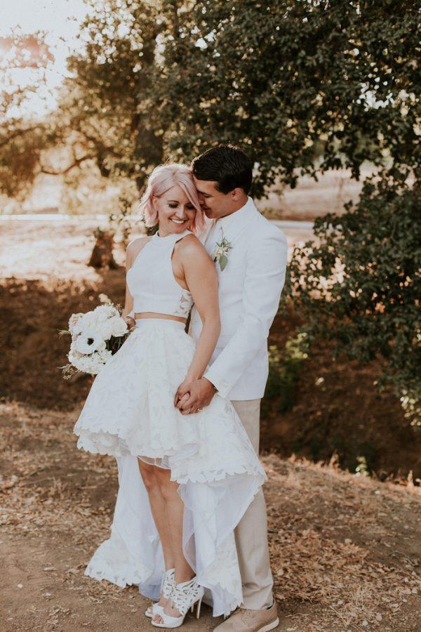 Modern Halter Neck Two Piece Bridal Separates Wedding Dress with Lace Hi-Lo Skirt 20082665-Dolly Gown