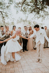 Modern Halter Neck Two Piece Bridal Separates Wedding Dress with Lace Hi-Lo Skirt 20082665-Dolly Gown