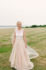 Modern Open Back Two Piece Boho Scoop Neck Wedding Dress 20082551-Dolly Gown