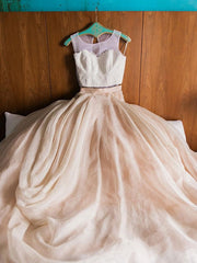 Modern Open Back Two Piece Boho Scoop Neck Wedding Dress 20082551-Dolly Gown