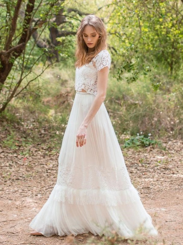 Modern Romantic Two Piece Lace Wedding Dress with Open Back,20082696-Dolly Gown