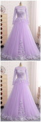 Modest Lilac Tulle Prom 8th Grade Dance Dress with Sleeves - Dollygown