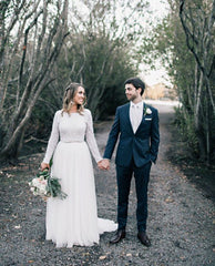 Modest Long Sleeve Wedding Dress Wedding Tulle Skirt and Top Bridal Separates 20082223-Dolly Gown